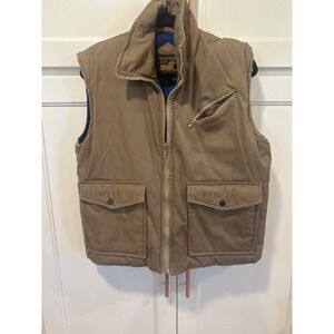 VTG Branded Lion Mens Tan Brown Quilted Plaid Lined Workwear Vest Size M